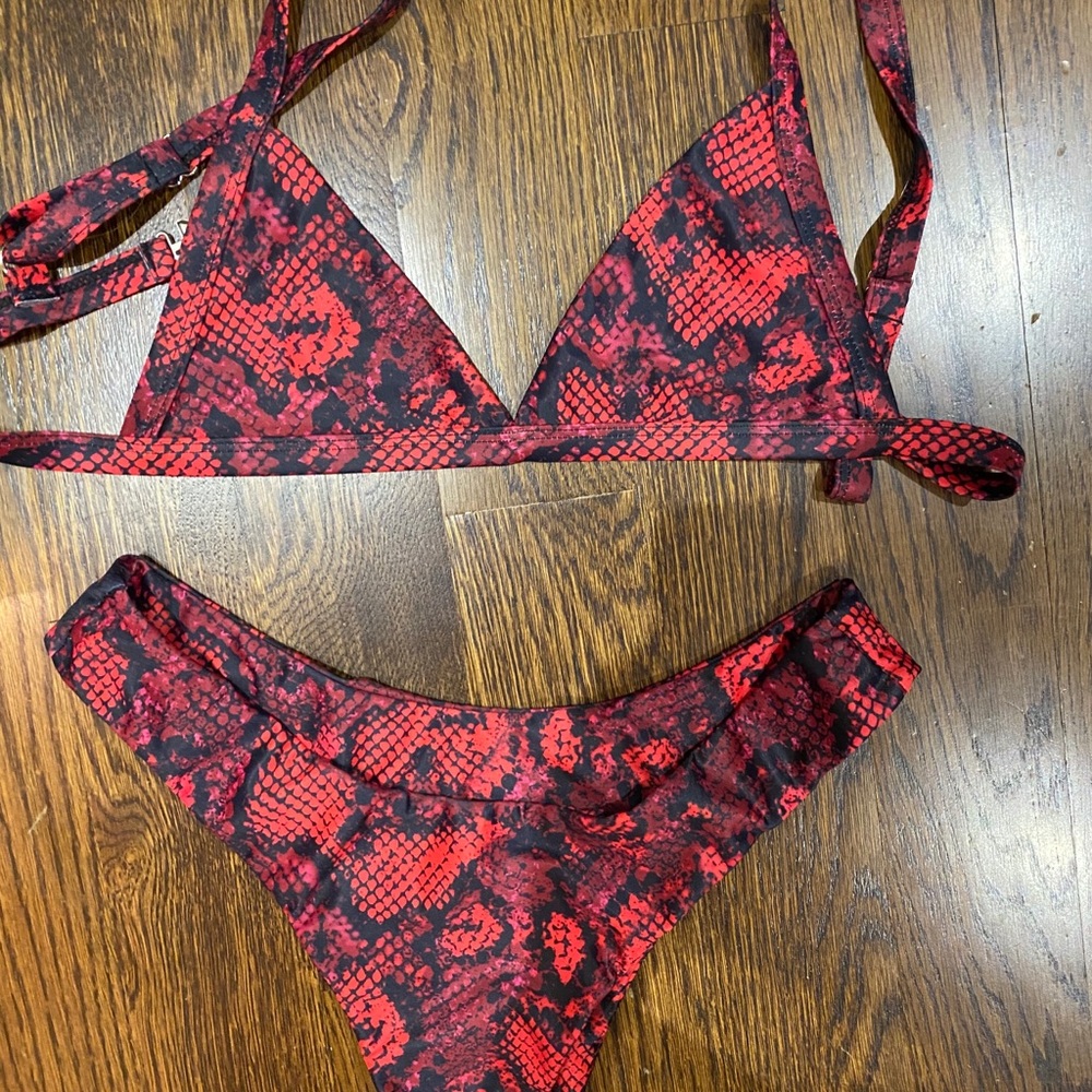 Zaful red snakeskin bikini.